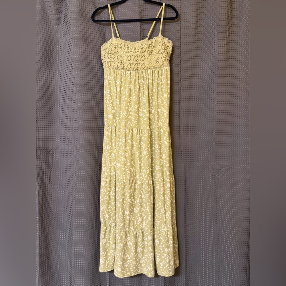 No Boundaries Light Green Floral Crochet Maxi Dress